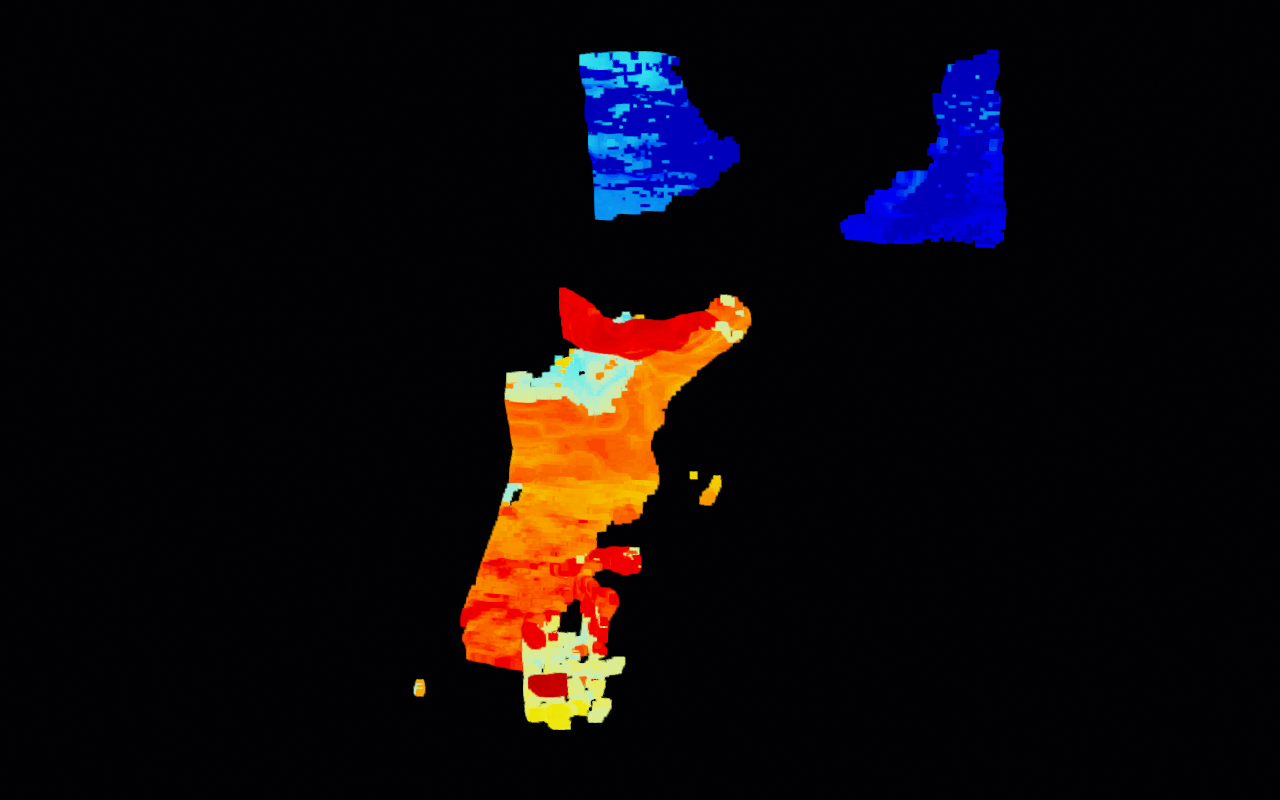 A real grasp scene as a 3D point cloud coloured by GM3A's dampening coefficient: the nearby grasp target is largely trusted (warm), while the far bench fades to cool blue (attenuated), with extra attenuation illustrated on uncertain transparent and boundary geometry.