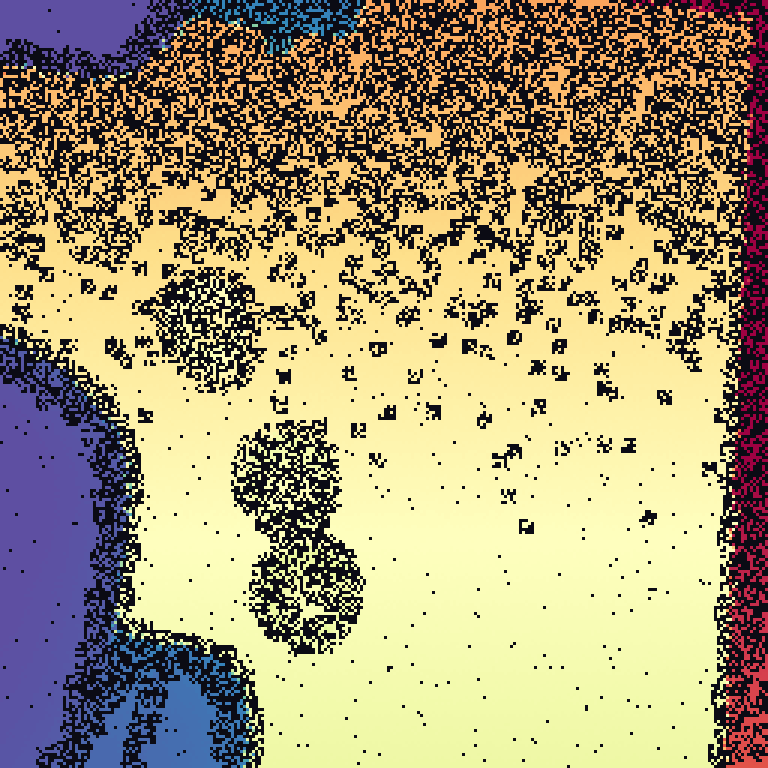 Holes plus edge bleeding: boundary flying pixels added.