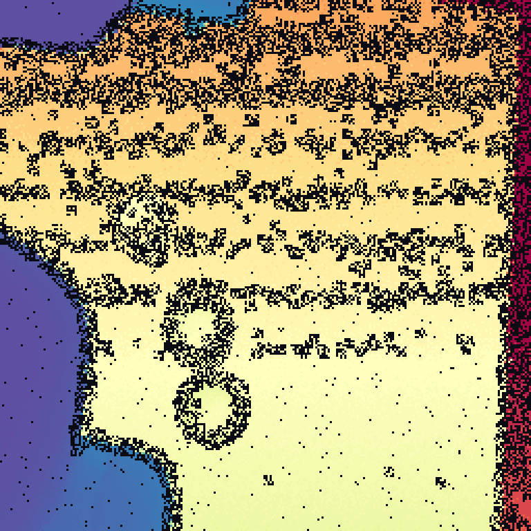 Holes, edge bleeding, plus wrong surfaces: displaced and phantom depth values added.